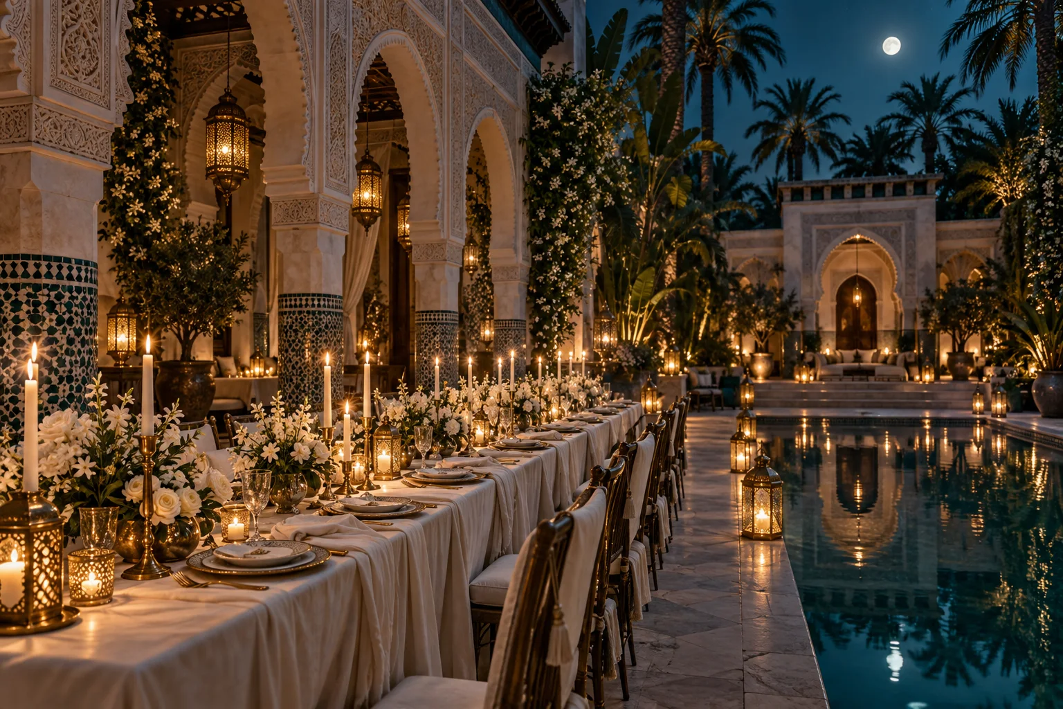 Table de mariage aux chandelles dans un riad